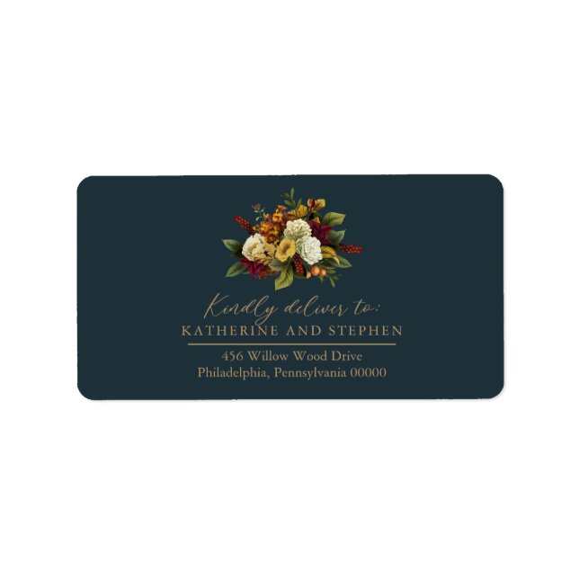 Rustic Red | Orange Floral Bouquet RSVP Address  Label (Front)