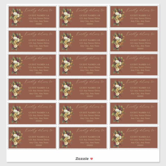 Rustic Red | Orange Floral Wedding Guest Address (Sheet)