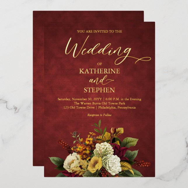 Rustic Red | Orange | Gold Floral Bouquet Wedding (Front/Back)