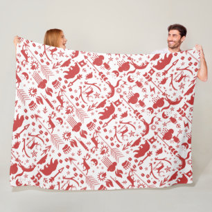 Rustic Red Owl Bear Deer Fox Woodland Pattern Fleece Blanket