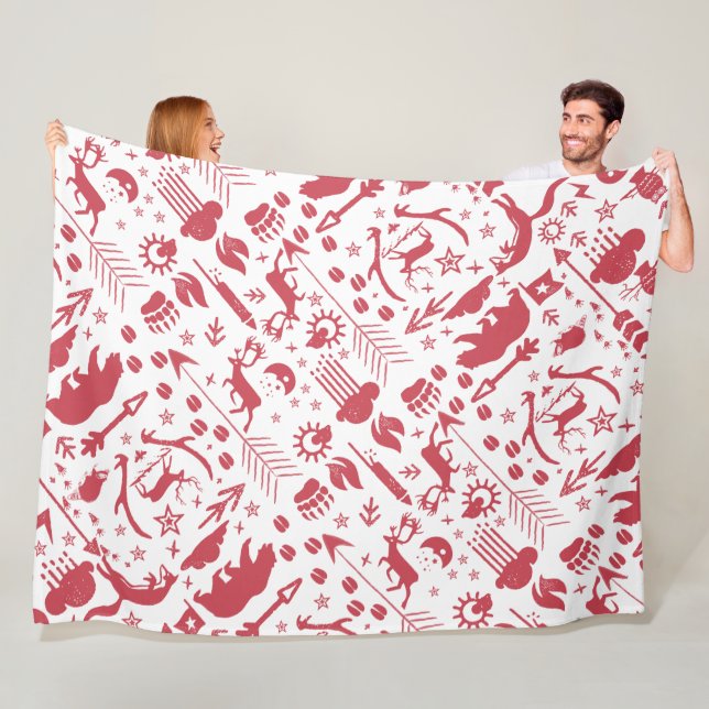 Rustic Red Owl Bear Deer Fox Woodland Pattern Fleece Blanket (In Situ)