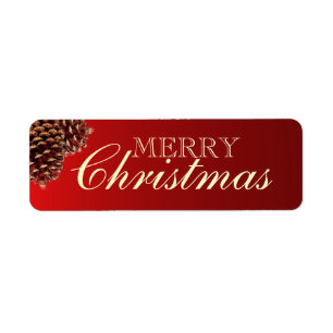 Rustic red pine cone Merry Christmas labels