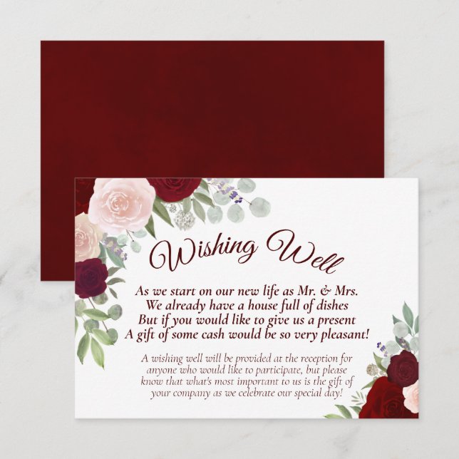 Rustic Red & Pink Boho Floral Wedding Wishing Well Enclosure Card (Front/Back)