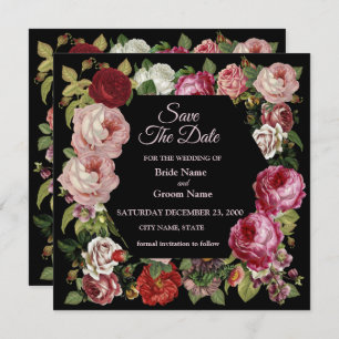 Rustic Red Pink Floral Greenery Black Save The Date