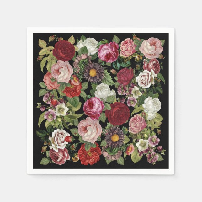 Rustic Red Pink Floral Greenery Colorful Party Napkin (Front)