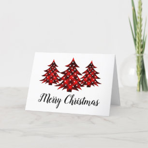 Rustic Red Plaid Blank Merry Christmas Trees Holiday Card