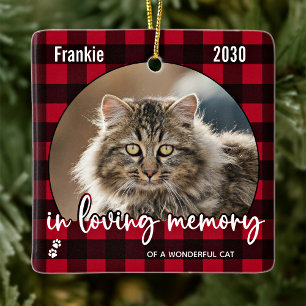 Rustic Red Plaid Cat Memorial Pet Loss Keepsake Ceramic Ornament
