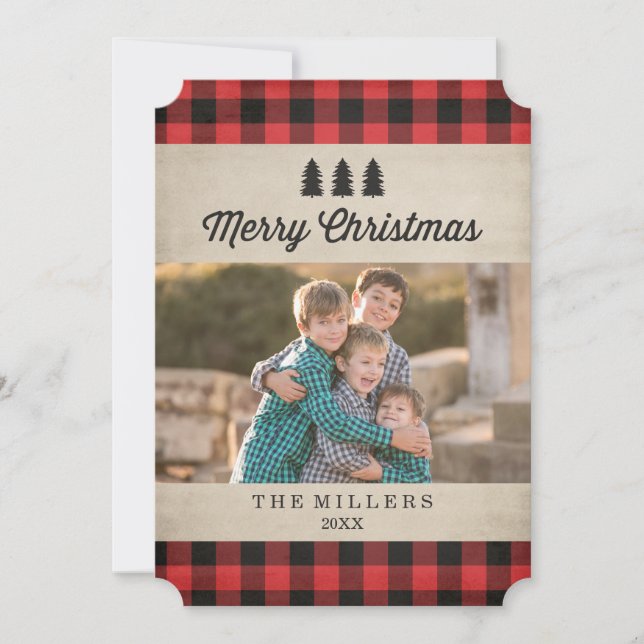 Rustic Red Plaid Christmas Photo Card (Front)