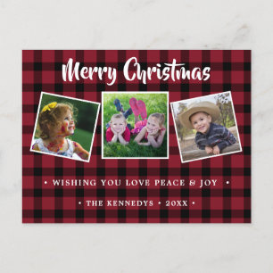 Rustic Red Plaid Christmas Photo Holiday Postcard