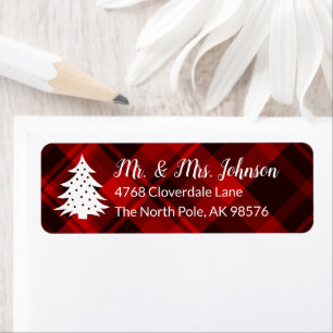 Rustic Red Plaid Christmas Tree Return Address