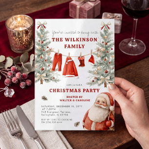Rustic Red Plaid Clothesline Christmas Party Invitation