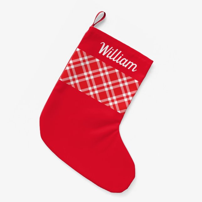 Rustic Red Plaid Custom name Small Christmas Stocking (Front (Hanging))