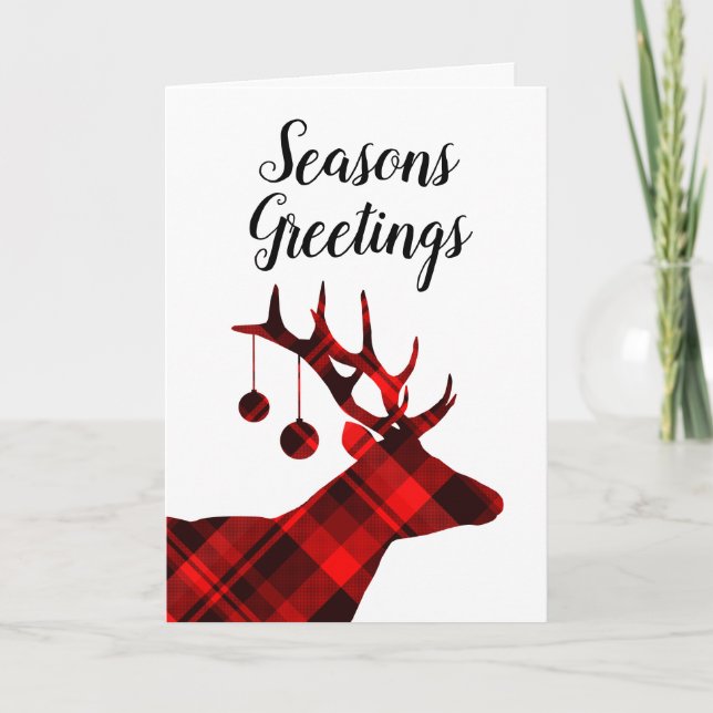 Rustic Red Plaid Deer Blank Seasons Greetings Holiday Card (Front)