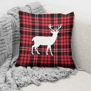 Rustic Red Plaid Deer Christmas Cushion