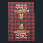 Rustic Red Plaid Holiday Baking Monogrammed Tea Towel<br><div class="desc">A wonderful rustic red plaid check graphic design for your holiday cookie and baking! Cute gingerbread man with festive hat and bell. Modern typography reads: Cookie Baking Crew, Baking and Tasting Division. Add your crew name to the rolling pin! Monogram with your name, friends, name, grand kids, grandma, mom or...</div>