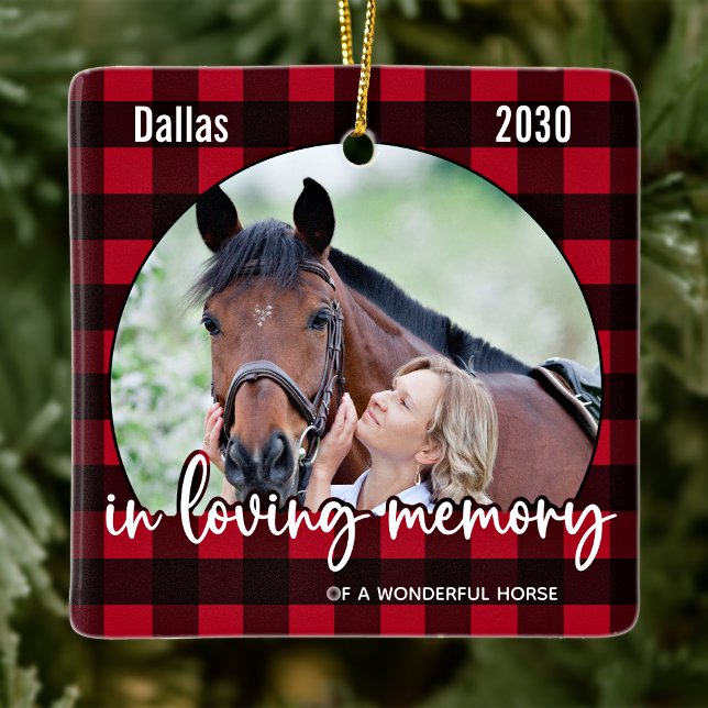 Rustic Red Plaid Horse Memorial Pet Loss Keepsake Ceramic Ornament (Creator Uploaded)