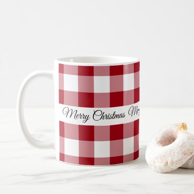  Rustic Red Plaid Merry Christmas Coffee Mug (With Donut)