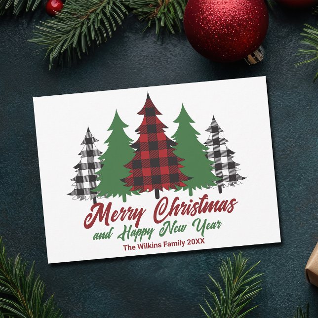 Rustic Red Plaid Merry Christmas Happy New Year Holiday Card (Creator Uploaded)