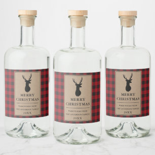 Rustic Red Plaid Merry Christmas Kraft Liquor Bottle Label