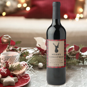 Rustic Red Plaid Merry Christmas Kraft Wine Label