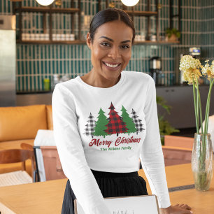 Rustic Red Plaid Merry Christmas Long Sleeve T-Shirt