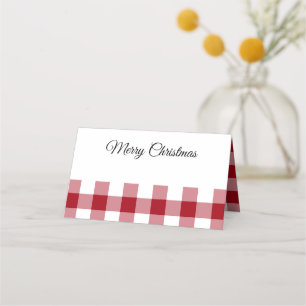 Rustic Red Plaid Merry Christmas  Place Card