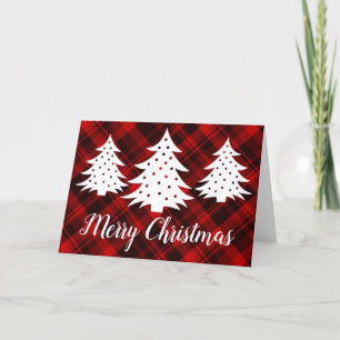 Rustic Red Plaid Merry Christmas Trees Blank Holiday Card