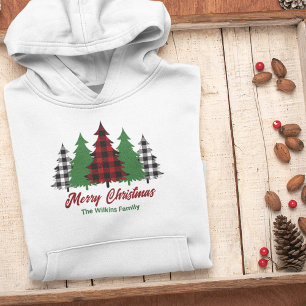 Rustic Red Plaid Merry Christmas Trees Custom Hoodie