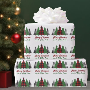 Rustic Red Plaid Merry Christmas Trees Customised Wrapping Paper