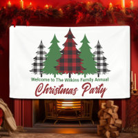 Rustic Red Plaid Merry Christmas Trees Party