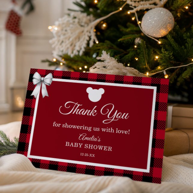 Rustic Red Plaid Merry Little Baby Shower Thank You Card (Creator Uploaded)