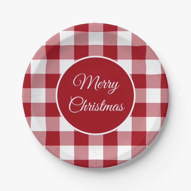Rustic Red Plaid Pattern Christmas Paper Plate (Front)