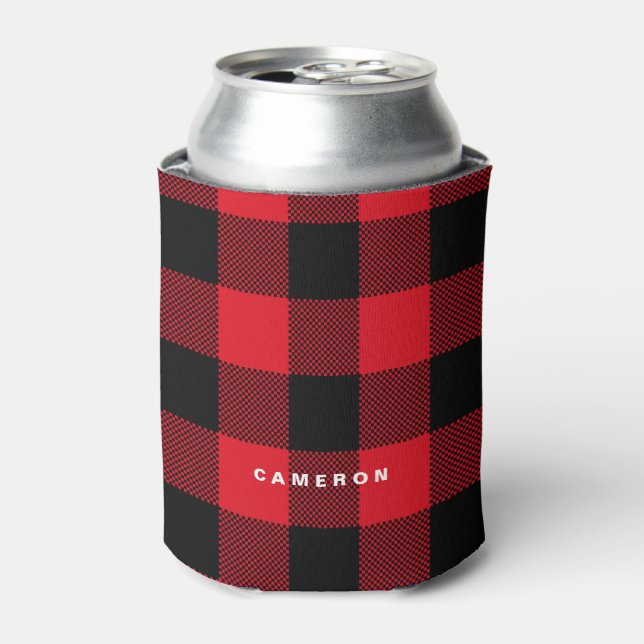 Rustic Red Plaid Pattern Holiday Personalised Can Cooler (Can Front)