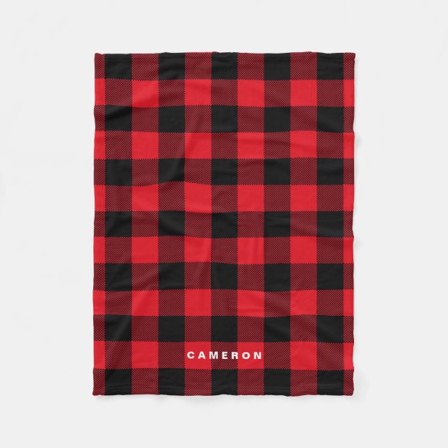 Rustic Red Plaid Pattern Holiday Personalised Fleece Blanket (Front)