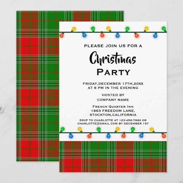Rustic Red Plaids Corporate Christmas Party Invitation (Front/Back)