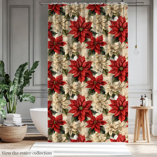 Rustic Red Poinsettia Curtain Classic Xmas Flowers