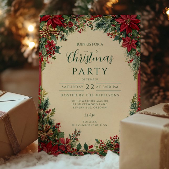Rustic Red Poinsettia Holiday Party Invitation (Creator Uploaded)