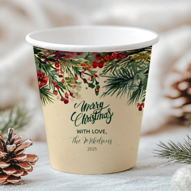 Rustic Red Poinsettia Holiday Party Paper Cups (Creator Uploaded)