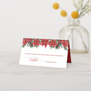 Rustic Red Poinsettia Pine Greenery Wedding Place Card