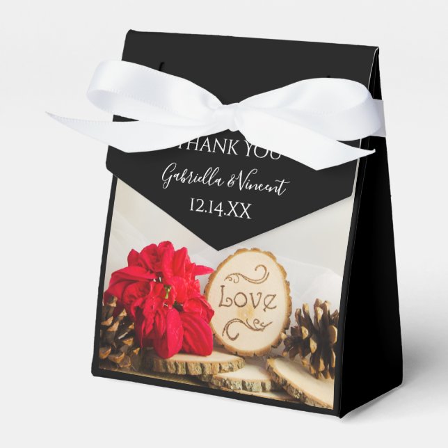 Rustic Red Poinsettia Winter Wedding Favour Box (Front Side)