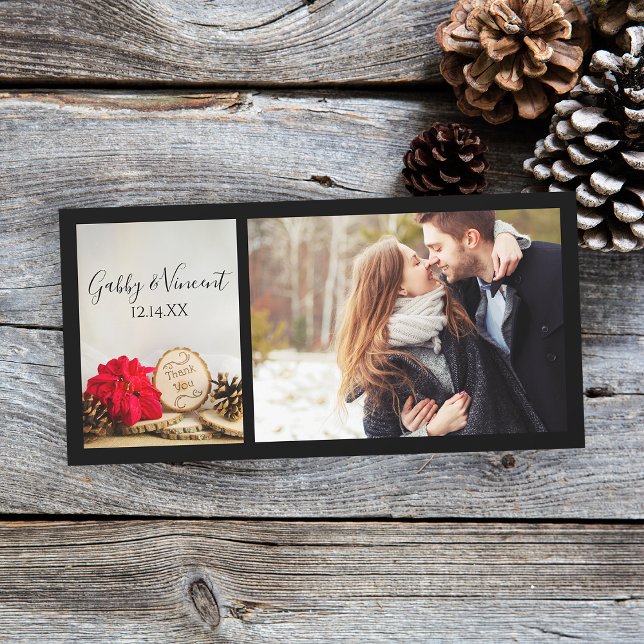 Rustic Red Poinsettia Winter Wedding Thank You Card (Perfect inspo for your wintery woodland celebration event.)