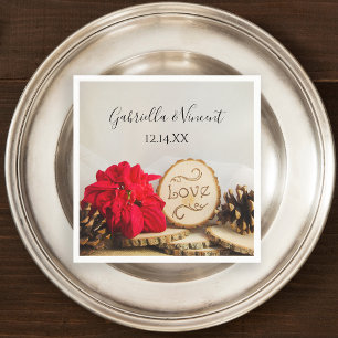 Rustic Red Poinsettia Woodland Winter Wedding Napkin