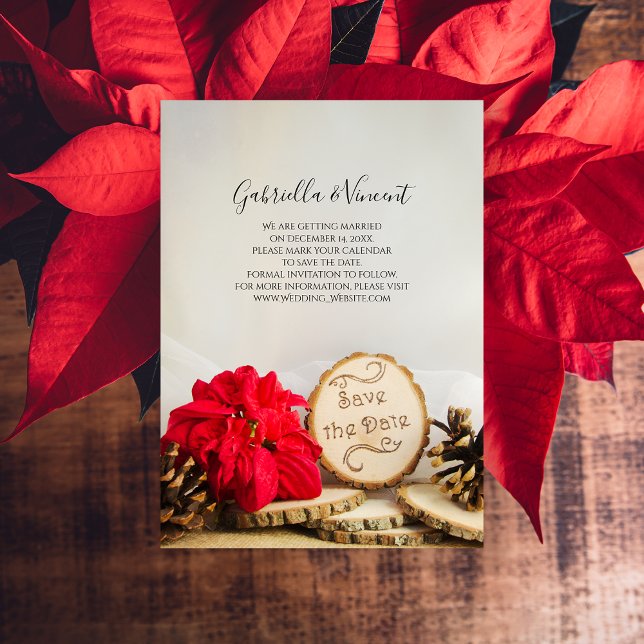 Rustic Red Poinsettia Woods Wedding Save the Date Invitation (Creator Uploaded)