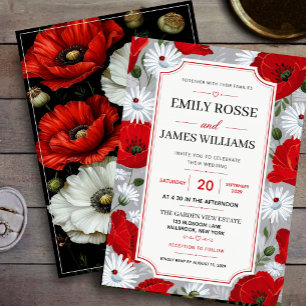 Rustic Red Poppy and Daisy Wildflower Garden  Invitation