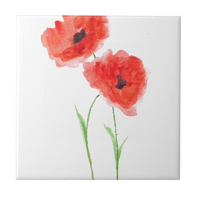 Rustic Red poppy flowers watercolor poppies Tile (Front)