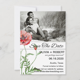 Rustic Red Poppy Your Photo Save The Date Invitation
