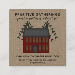 RUSTIC RED PRIMITIVE SALTBOX HOUSE COUNTRY KRAFT SQUARE BUSINESS CARD