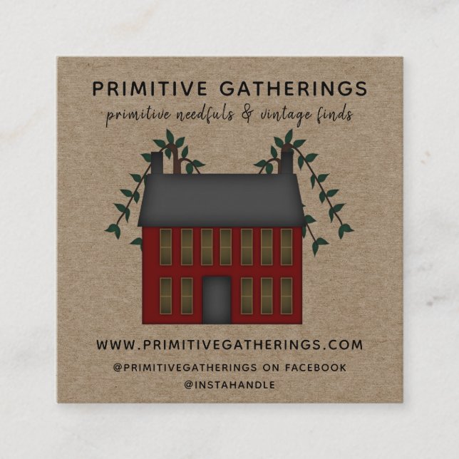 RUSTIC RED PRIMITIVE SALTBOX HOUSE  COUNTRY KRAFT SQUARE BUSINESS CARD (Front)