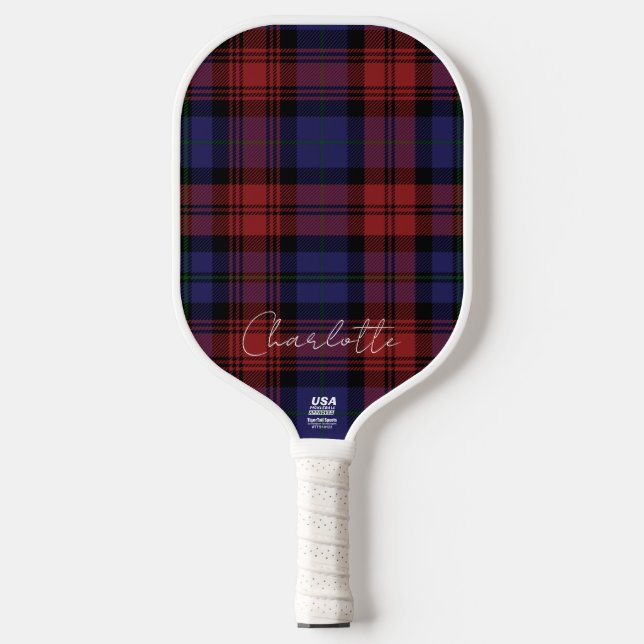 Rustic Red Purple MacLachlan Plaid Tartan Pickleball Paddle (Front)