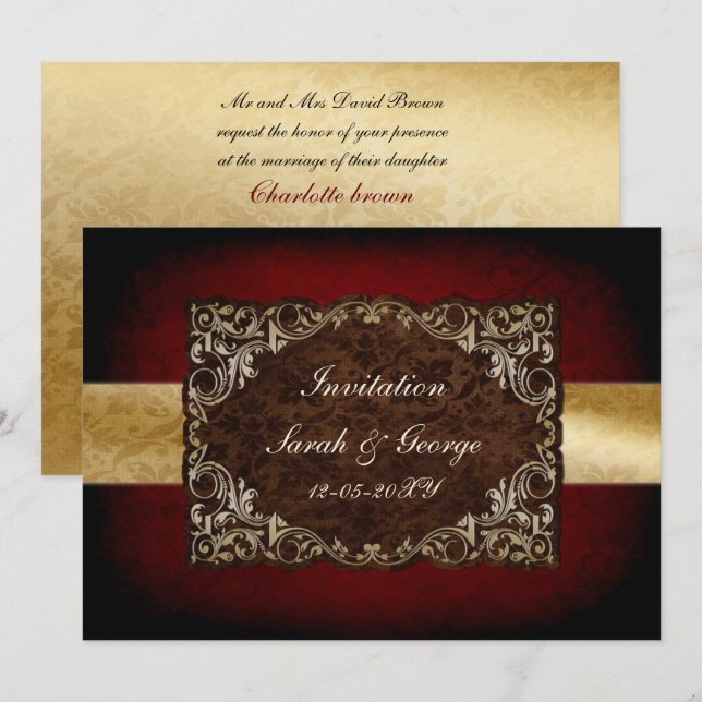 rustic red regal wedding Invitation cards (Front/Back)